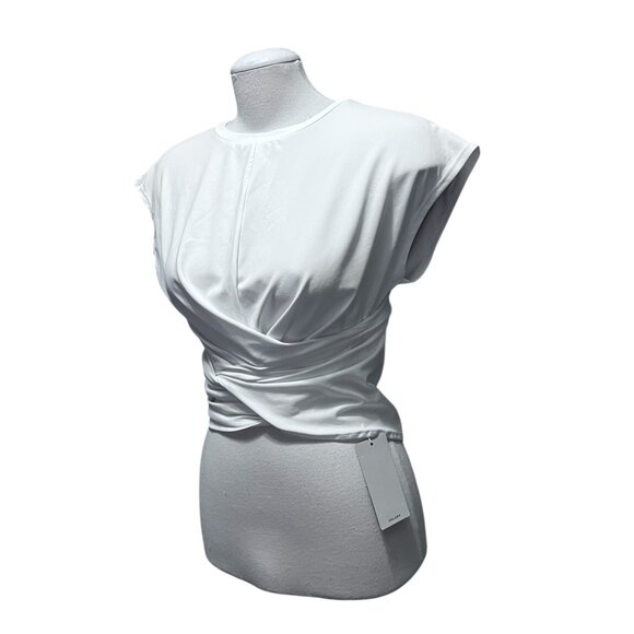 Halara Short Cap Sleeve Tie Wrap Waist Casual Shirts Sz Large White Stretchy - Picture 8 of 10